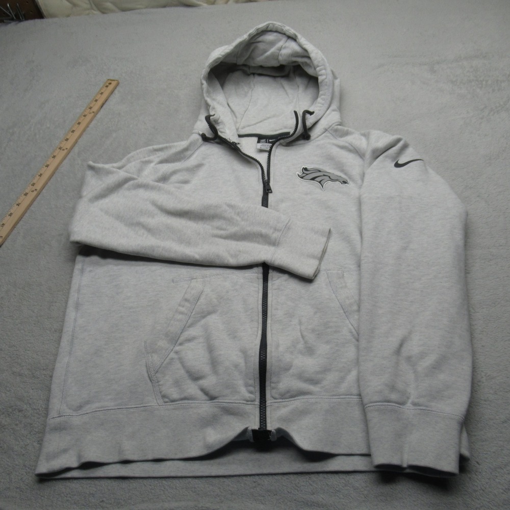Denver Broncos Hoodie Mens XL NFL Nike‎ Gray Y2K Heavyweight Full Zip Sweatshirt